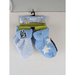 Bluey Kids Fuzzy Socks 4 Pair Pack Size 12 24 Months Blue White Star Print